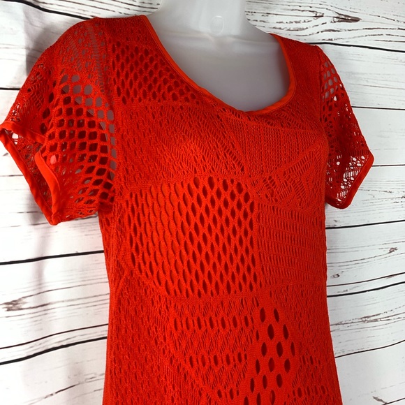 ecoté Dress Patchwork Crochet Orange Short Sleeve - Picture 3 of 7